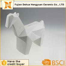 Glazed White Ceramic Horse Shape Coin Bank for Desktop Gift